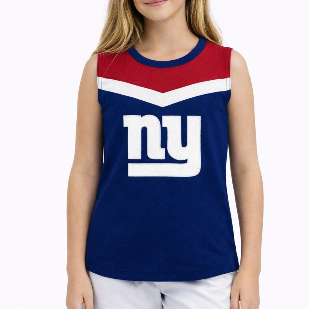 NFL New York Giant’s girl’s red blue embroidered logo tank top size large